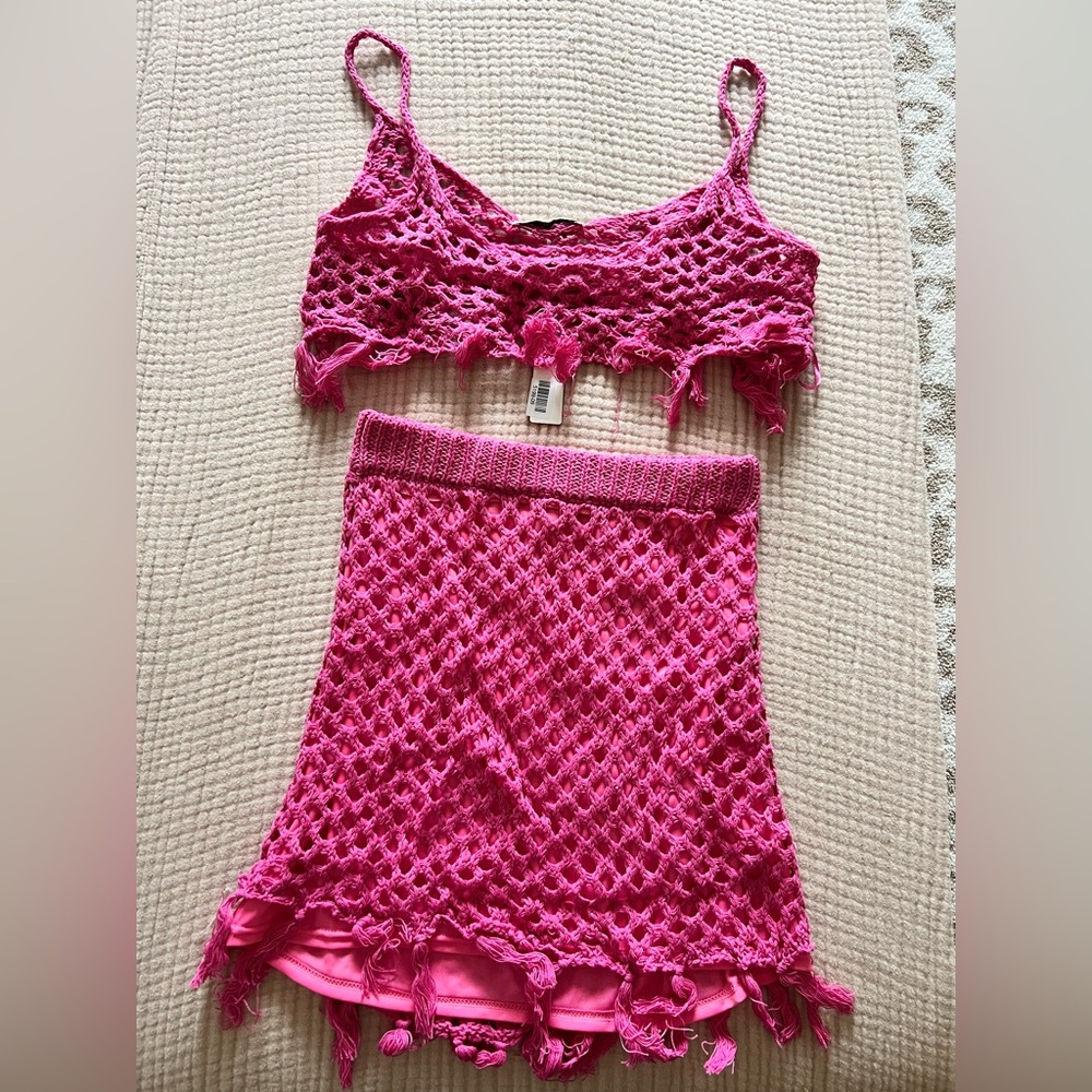 Pink Crochet Two-Piece Dress